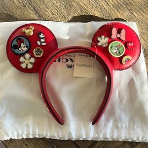 COACH x DISNEY RED LEATHER SHANGHAI MICKEY EARS HEADBAND ❤️❤️❤️